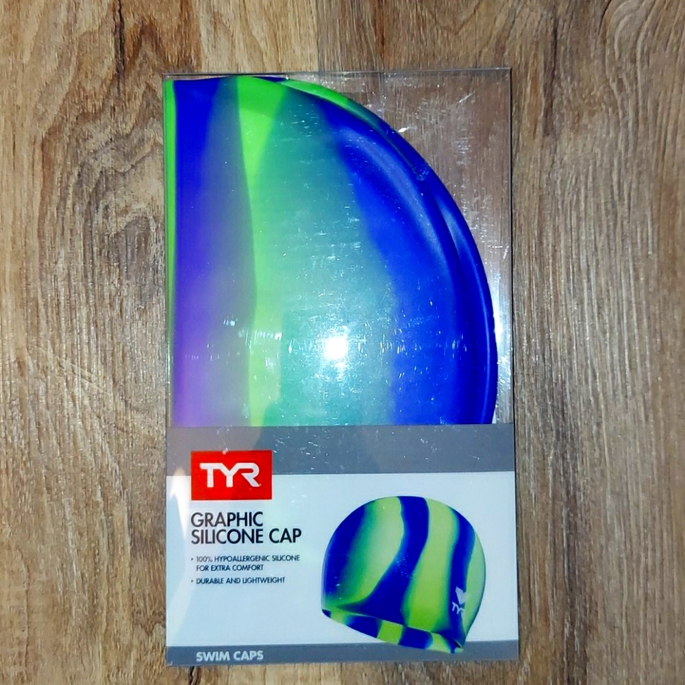 TYR multi colored silicone swim cap